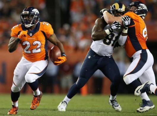 C.J. Anderson led the Broncos in rushing Saturday with 11 carries for 50 yards. (Denver Broncos photo by Gabriel Christus)