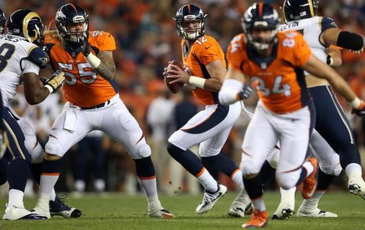 Paxton Lynch was the quarterback for the second half of the game against the Rams Saturday. (Denver Broncos photo by Gabriel Christus)